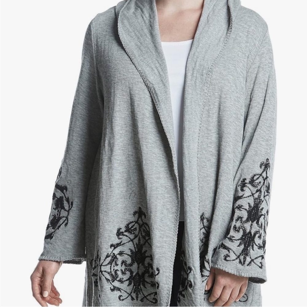 Democracy | BoHo Embroidered Cotton Open Cardigan Festival Hoodie Sweater L